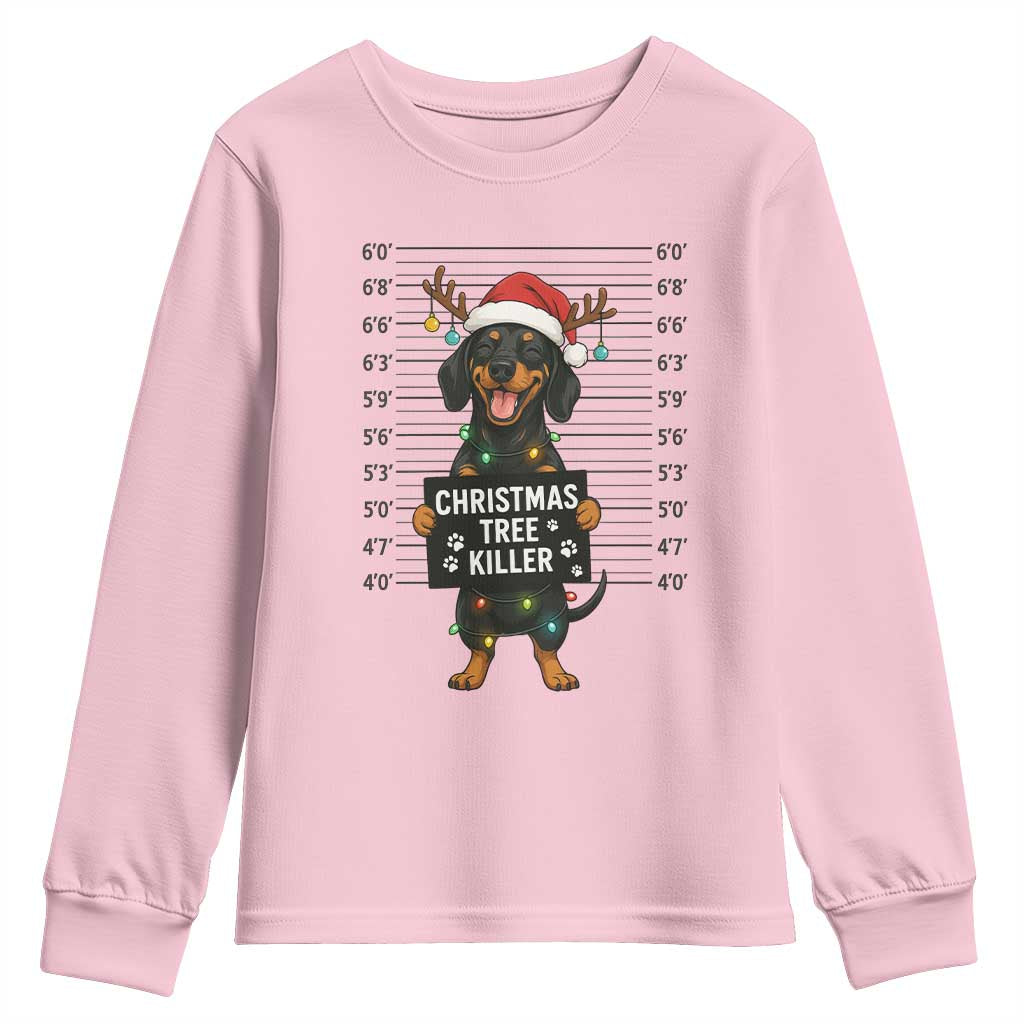 Christmas Dachshund Youth Sweatshirt Funny Christmas Tree Killer TS12 Light Pink Print Your Wear