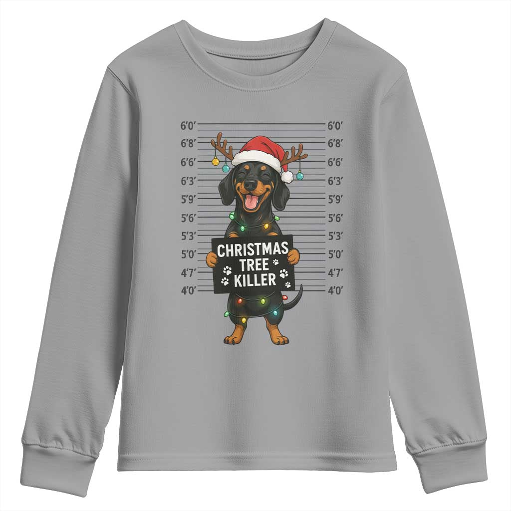 Christmas Dachshund Youth Sweatshirt Funny Christmas Tree Killer TS12 Sport Gray Print Your Wear