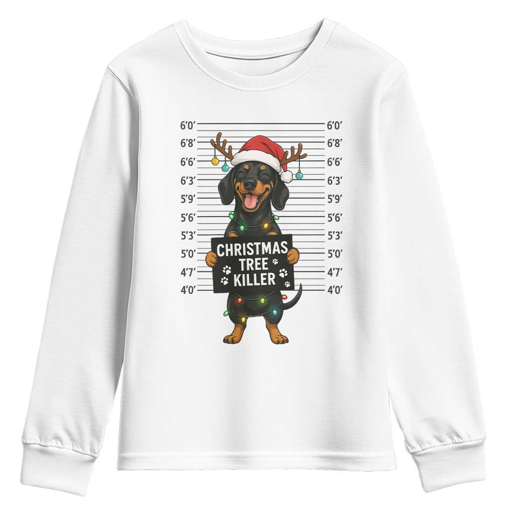Christmas Dachshund Youth Sweatshirt Funny Christmas Tree Killer - Print Your Wear