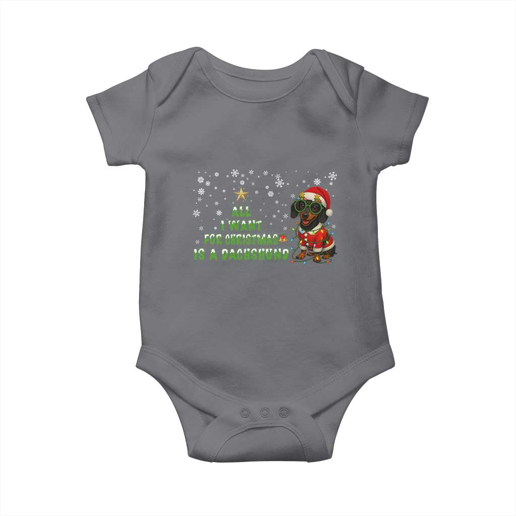 Christmas Dachshund Baby Onesie All I Want For Christmas Is A Dachshund TS12 Charcoal Print Your Wear