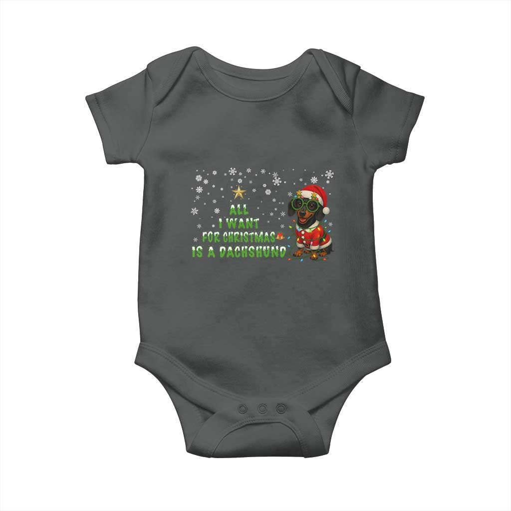 Christmas Dachshund Baby Onesie All I Want For Christmas Is A Dachshund TS12 Dark Heather Print Your Wear