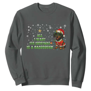 Christmas Dachshund Sweatshirt All I Want For Christmas Is A Dachshund TS12 Dark Heather Print Your Wear