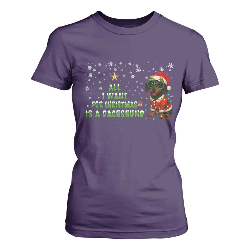 Christmas Dachshund T Shirt For Women All I Want For Christmas Is A Dachshund TS12 Purple Print Your Wear
