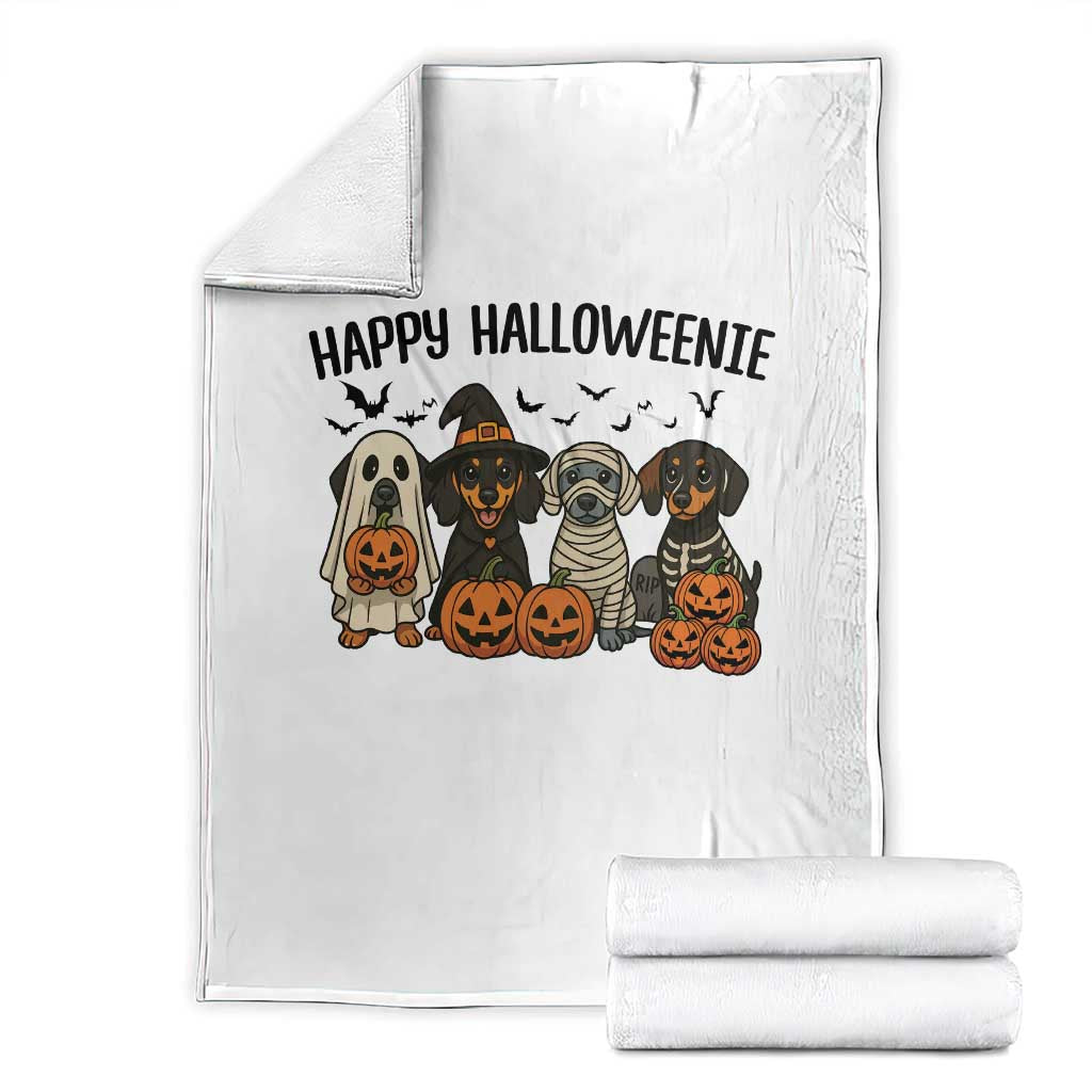 Funny Halloween Dachshund Throw Blanket Happy Halloweenie TS12 White Print Your Wear