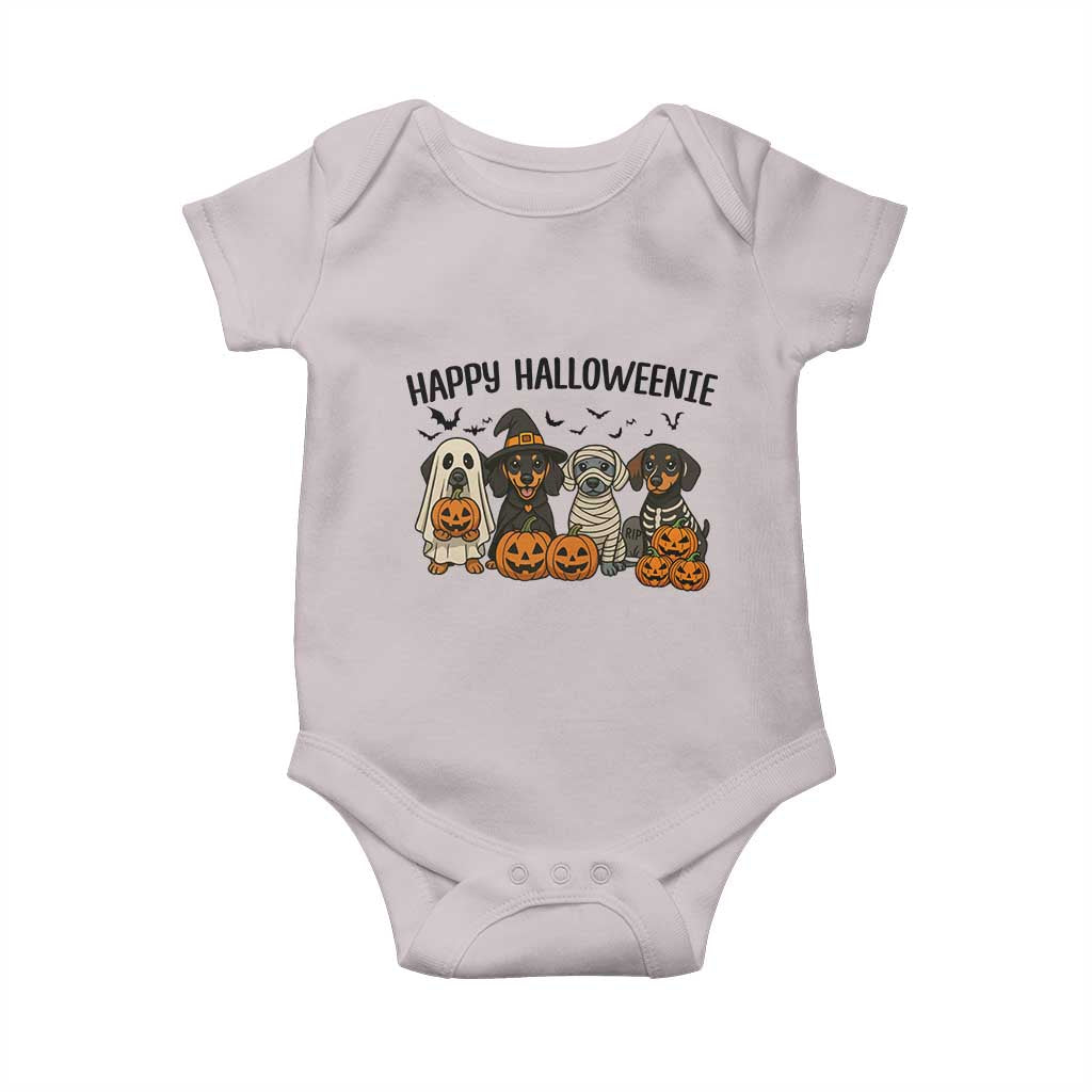 Funny Halloween Dachshund Baby Onesie Happy Halloweenie TS12 Ice Gray Print Your Wear
