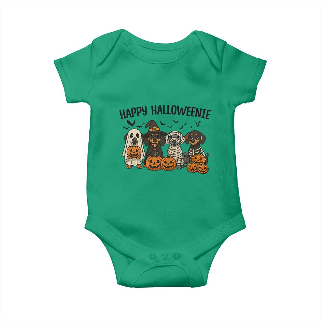 Funny Halloween Dachshund Baby Onesie Happy Halloweenie TS12 Irish Green Print Your Wear