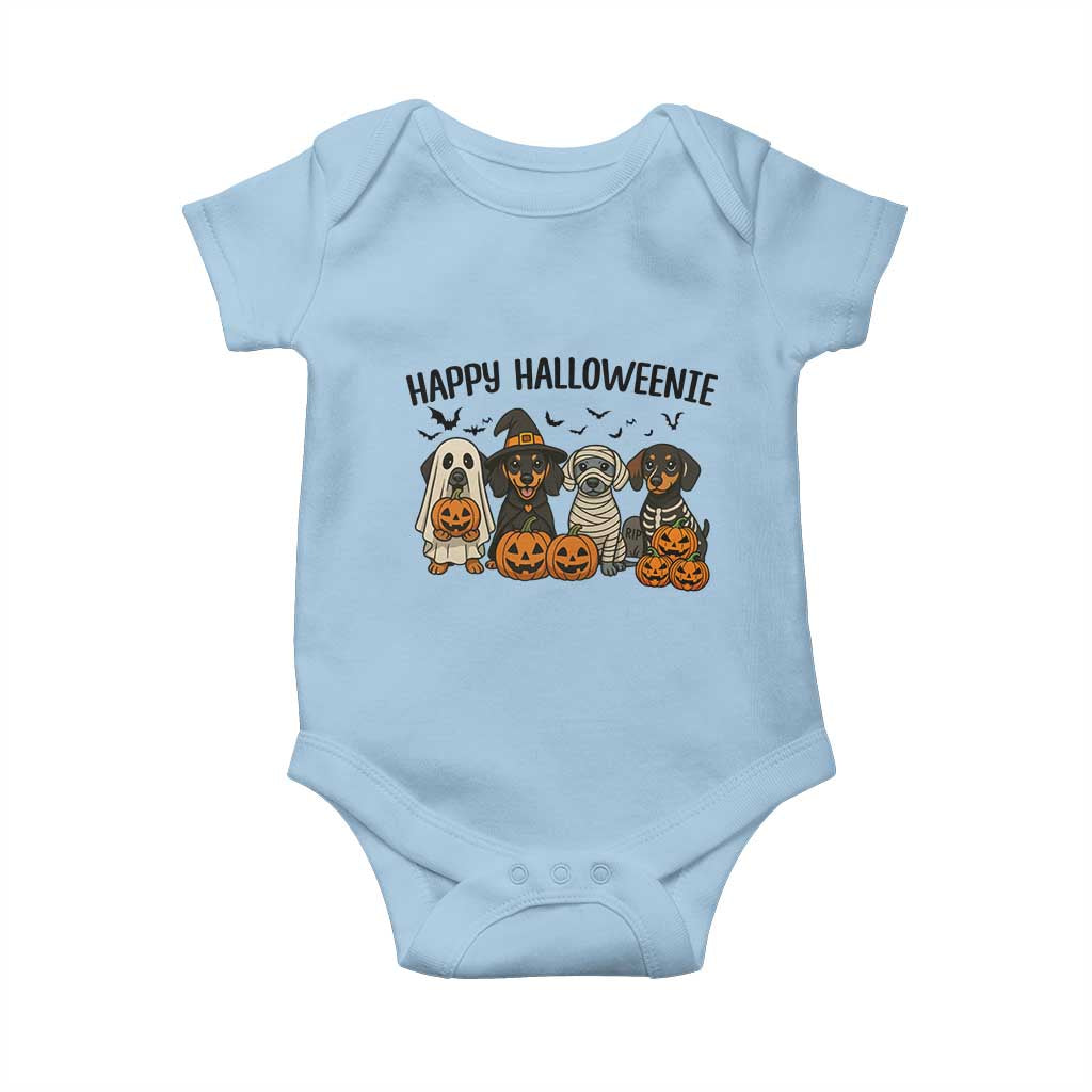 Funny Halloween Dachshund Baby Onesie Happy Halloweenie TS12 Light Blue Print Your Wear