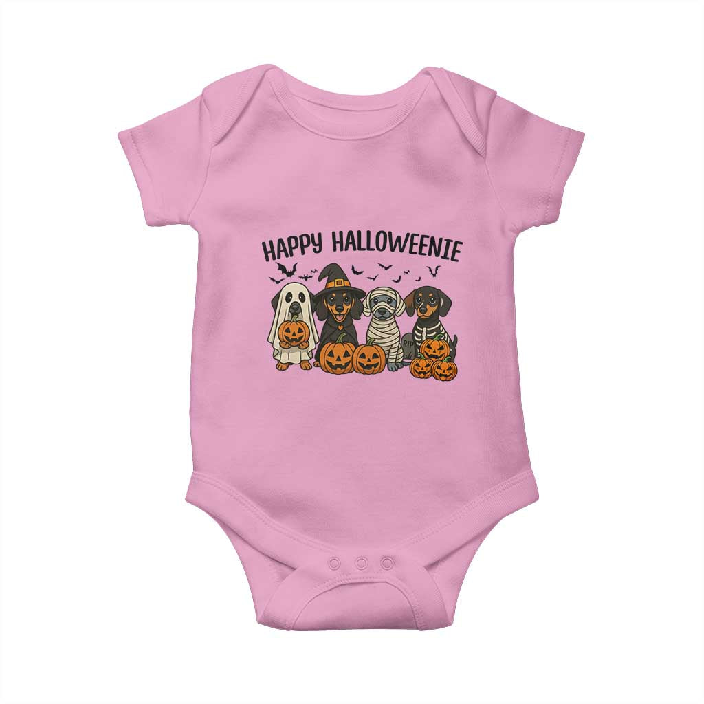 Funny Halloween Dachshund Baby Onesie Happy Halloweenie TS12 Light Pink Print Your Wear
