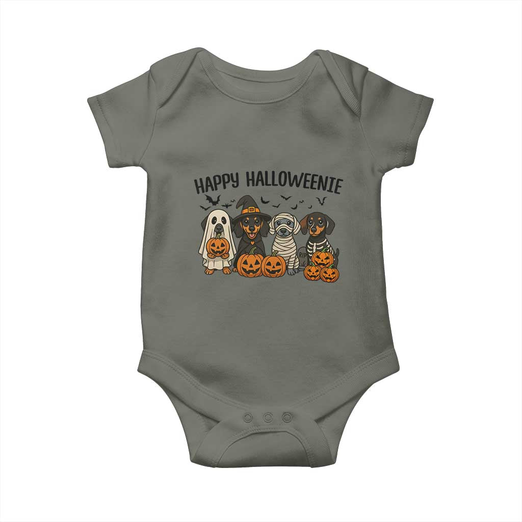 Funny Halloween Dachshund Baby Onesie Happy Halloweenie TS12 Military Green Print Your Wear