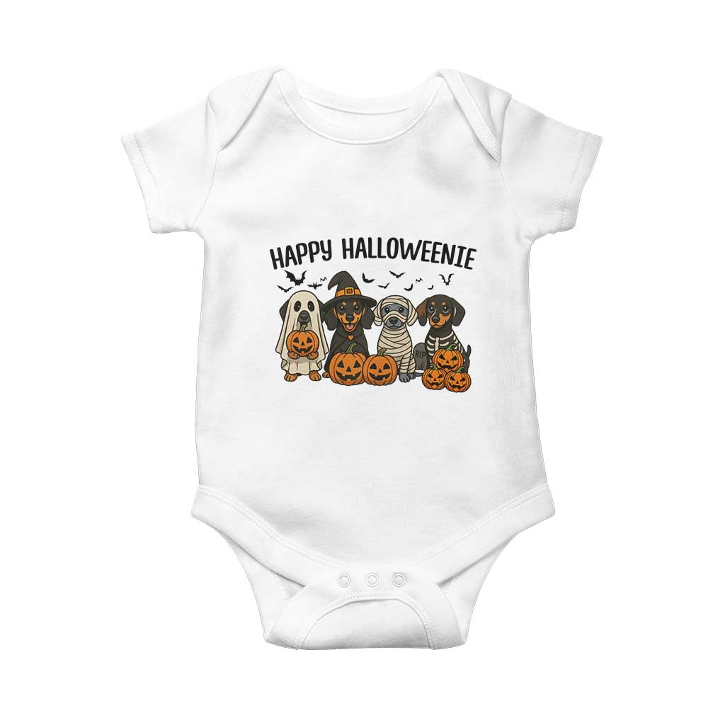 Funny Halloween Dachshund Baby Onesie Happy Halloweenie TS12 White Print Your Wear