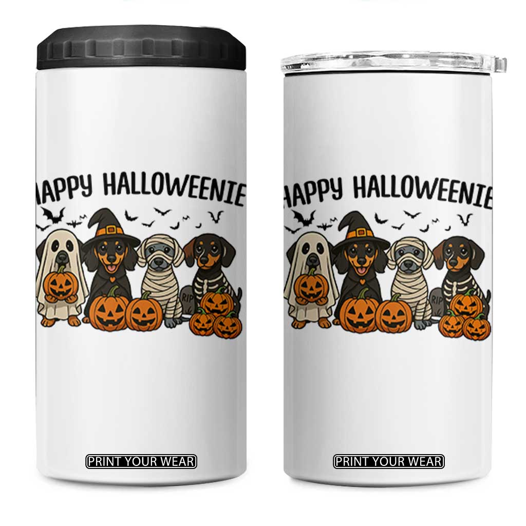 Funny Halloween Dachshund 4 in 1 Can Cooler Tumbler Happy Halloweenie TS12 One Size: 16 oz White Print Your Wear