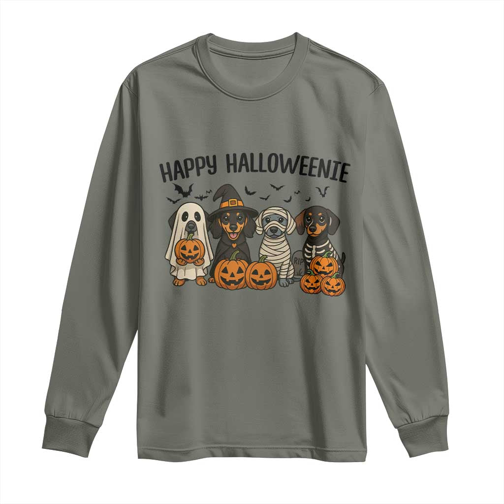 Funny Halloween Dachshund Long Sleeve Shirt Happy Halloweenie TS12 Military Green Print Your Wear