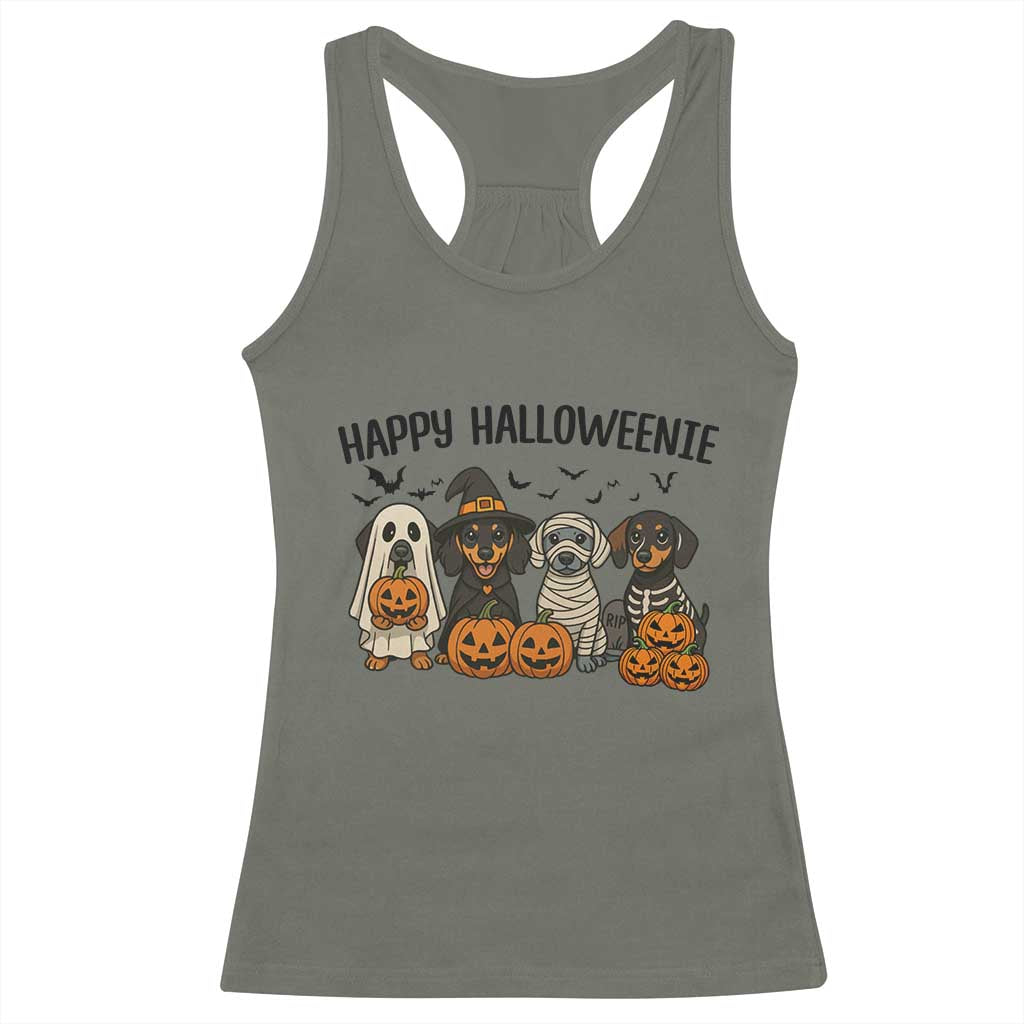 Funny Halloween Dachshund Racerback Tank Top Happy Halloweenie TS12 Military Green Print Your Wear