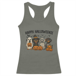 Funny Halloween Dachshund Racerback Tank Top Happy Halloweenie TS12 Military Green Print Your Wear