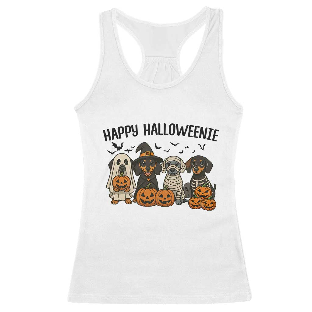 Funny Halloween Dachshund Racerback Tank Top Happy Halloweenie TS12 White Print Your Wear