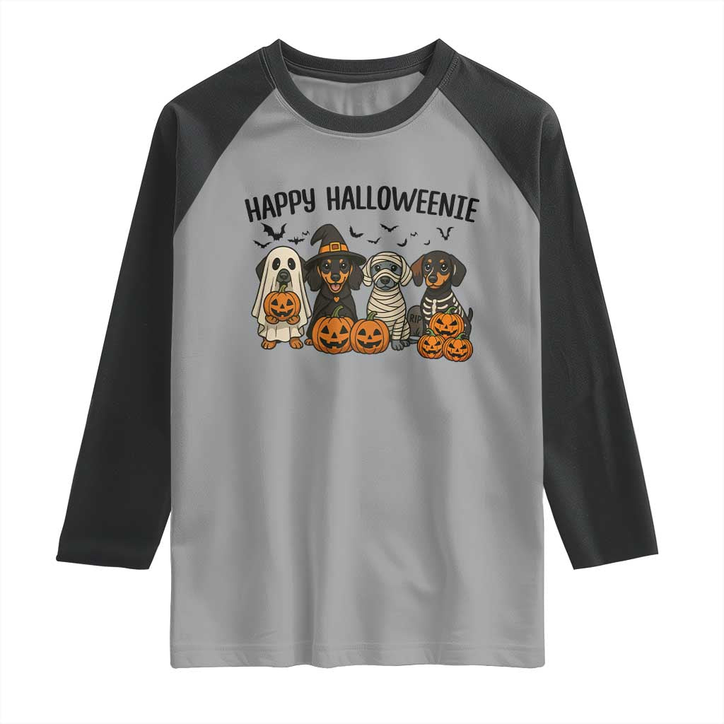 Funny Halloween Dachshund Raglan Shirt Happy Halloweenie TS12 Sport Gray Black Print Your Wear