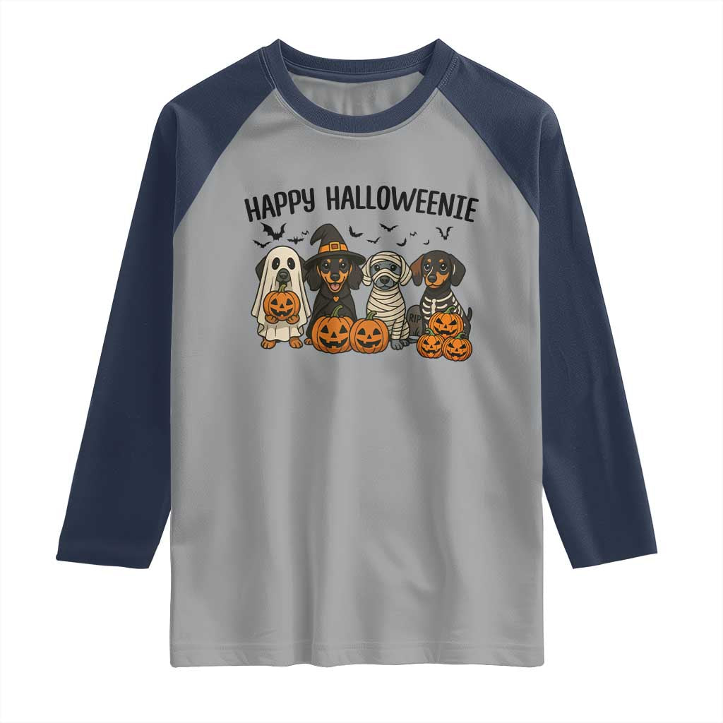 Funny Halloween Dachshund Raglan Shirt Happy Halloweenie TS12 Sport Gray Navy Print Your Wear