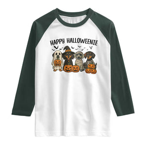 Funny Halloween Dachshund Raglan Shirt Happy Halloweenie TS12 White Dark Forest Green Print Your Wear