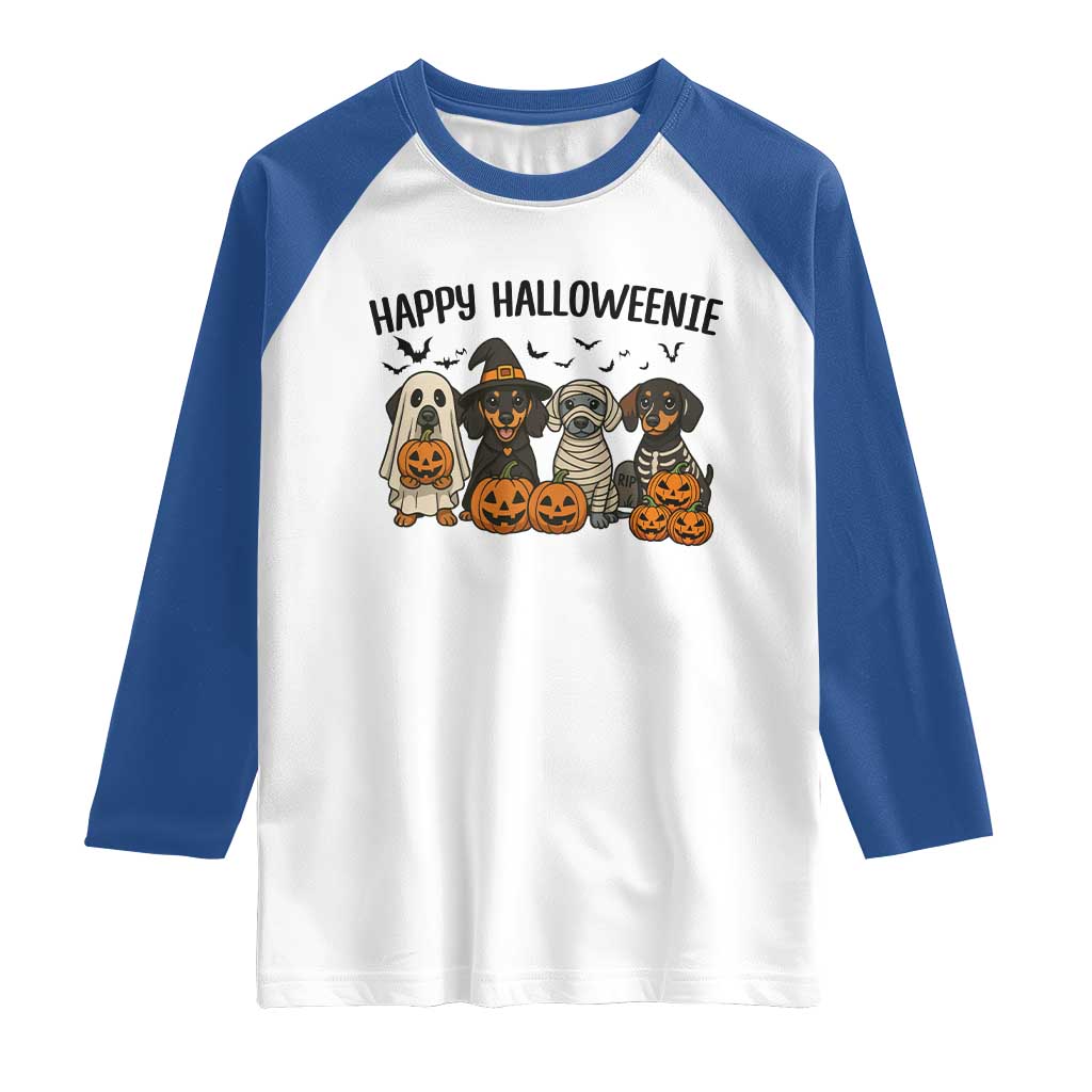 Funny Halloween Dachshund Raglan Shirt Happy Halloweenie TS12 White Royal Print Your Wear