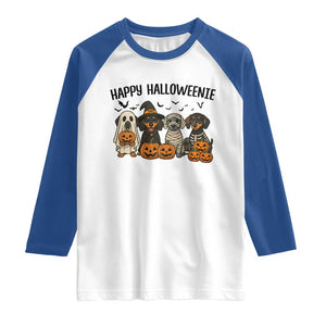 Funny Halloween Dachshund Raglan Shirt Happy Halloweenie TS12 White Royal Print Your Wear
