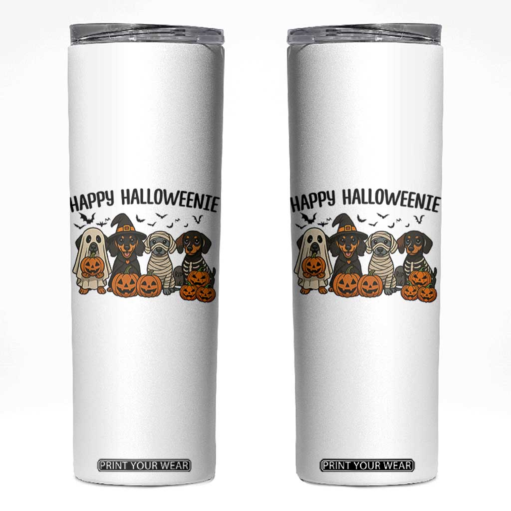 Funny Halloween Dachshund Skinny Tumbler Happy Halloweenie TS12 White Print Your Wear