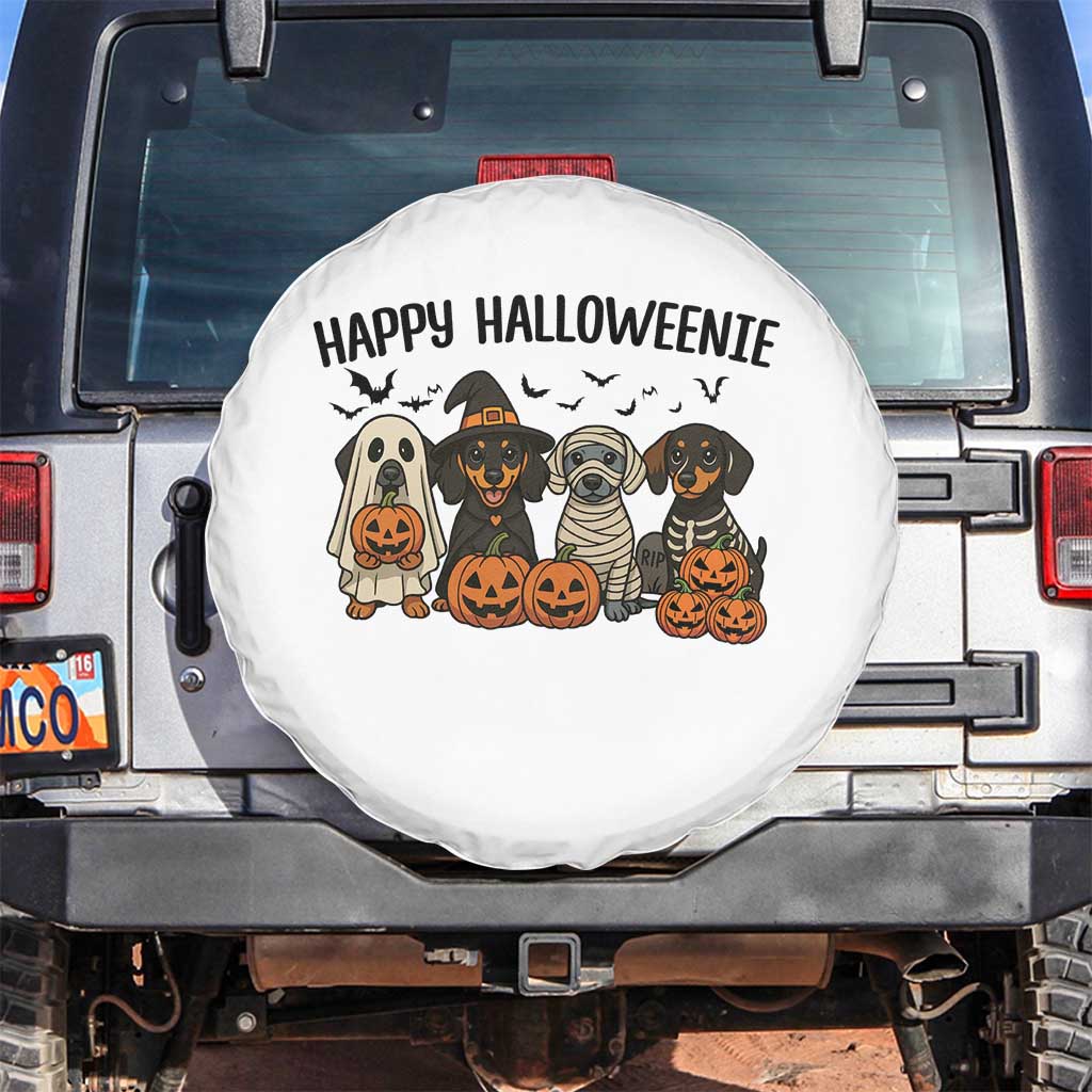 Funny Halloween Dachshund Spare Tire Cover Happy Halloweenie TS12 No hole White Print Your Wear