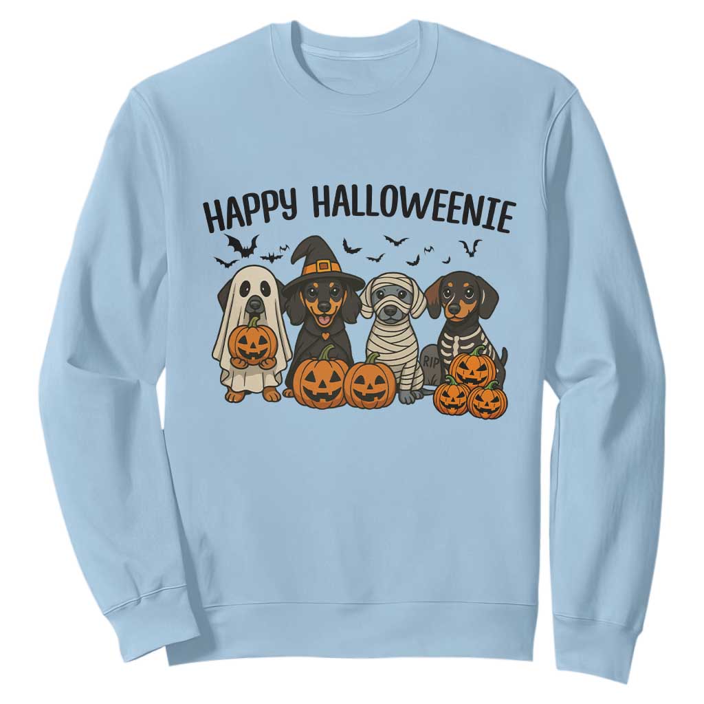 Funny Halloween Dachshund Sweatshirt Happy Halloweenie TS12 Light Blue Print Your Wear