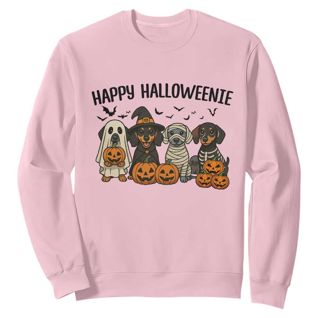 Funny Halloween Dachshund Sweatshirt Happy Halloweenie TS12 Light Pink Print Your Wear