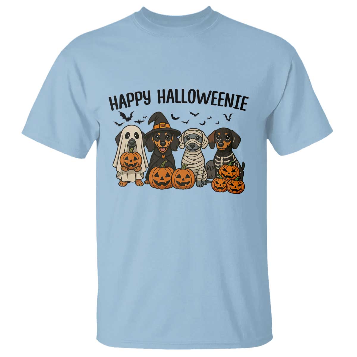 Funny Halloween Dachshund T Shirt Happy Halloweenie TS12 Light Blue Print Your Wear