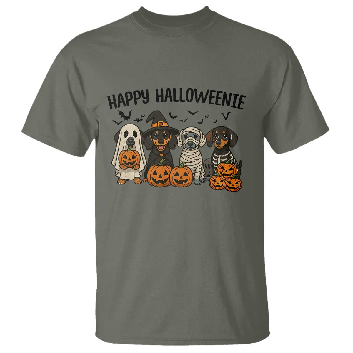 Funny Halloween Dachshund T Shirt Happy Halloweenie TS12 Military Green Print Your Wear