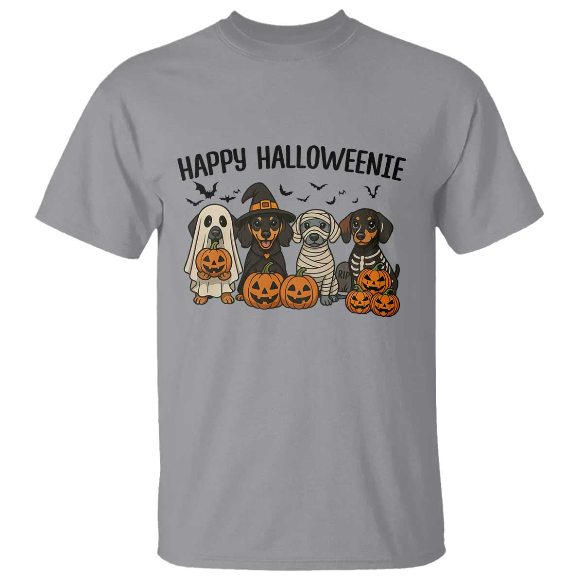 Funny Halloween Dachshund T Shirt Happy Halloweenie TS12 Sport Gray Print Your Wear