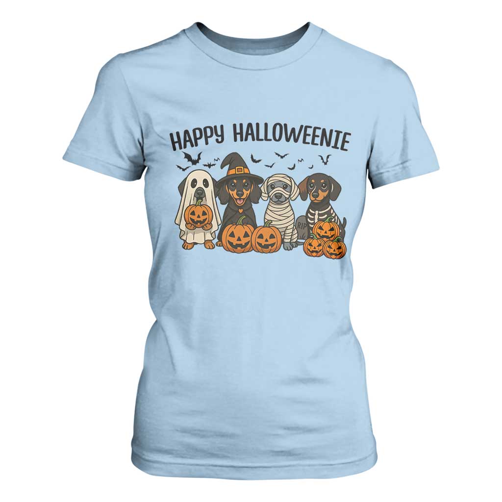 Funny Halloween Dachshund T Shirt For Women Happy Halloweenie TS12 Light Blue Print Your Wear
