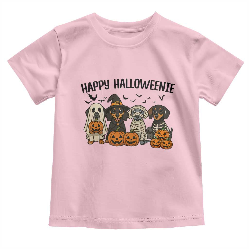 Funny Halloween Dachshund Toddler T Shirt Happy Halloweenie TS12 Light Pink Print Your Wear