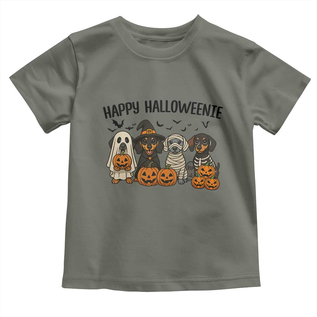Funny Halloween Dachshund Toddler T Shirt Happy Halloweenie TS12 Military Green Print Your Wear