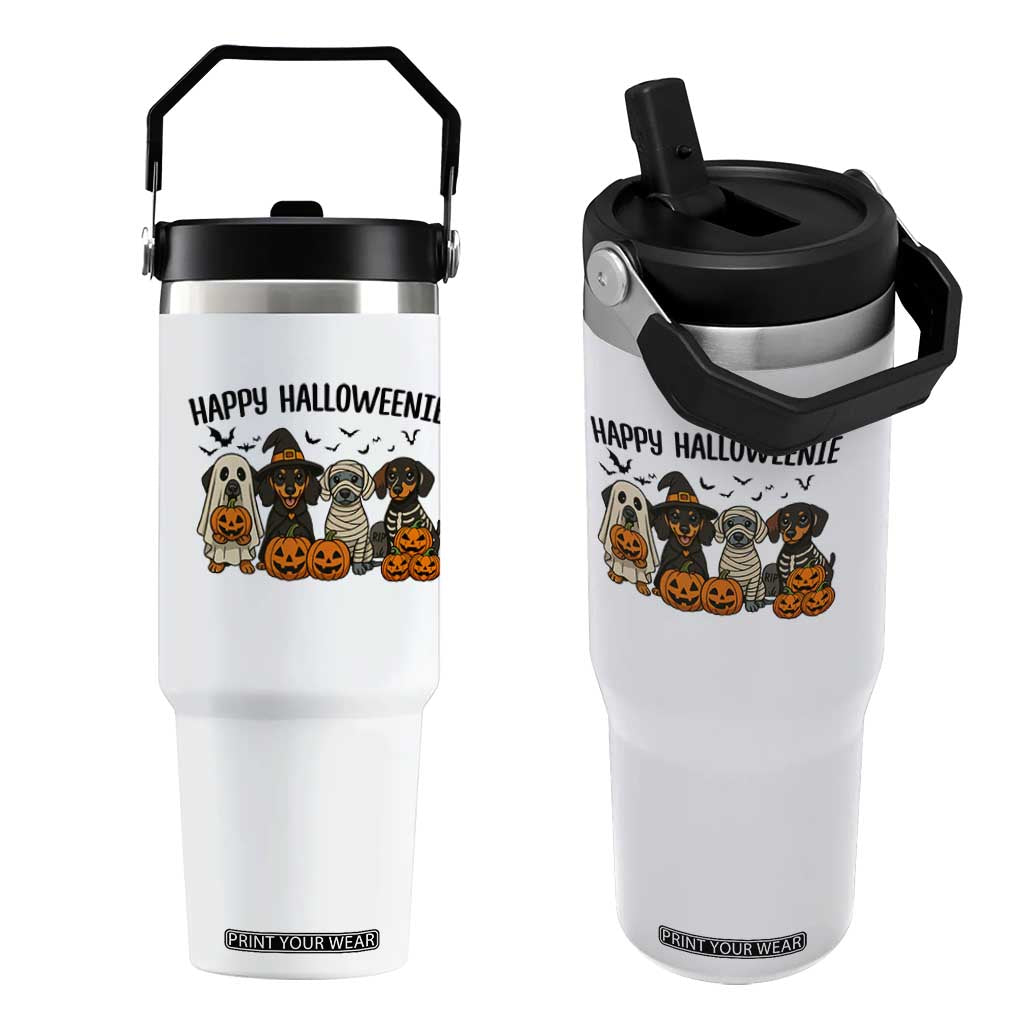 Funny Halloween Dachshund Flip Straw Tumbler Happy Halloweenie TS12 One Size: 30 oz White Print Your Wear