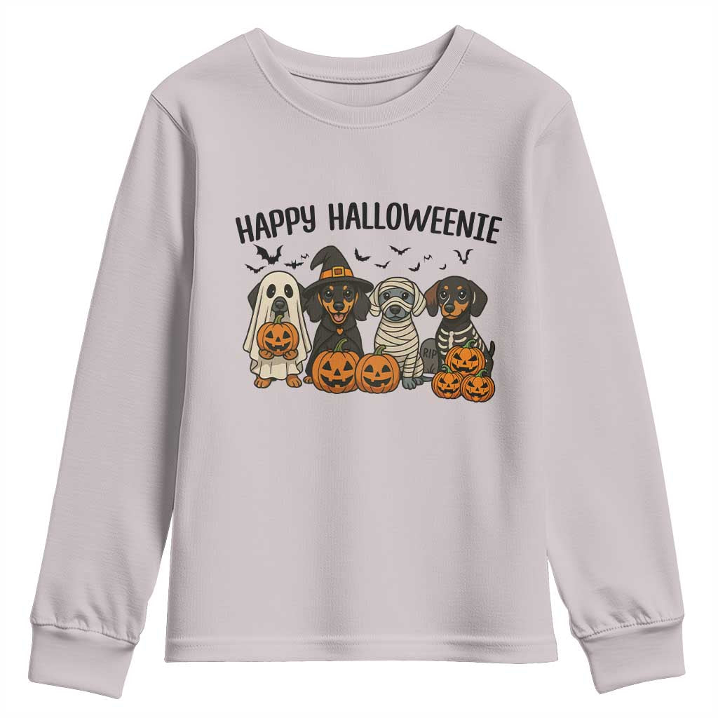 Funny Halloween Dachshund Youth Sweatshirt Happy Halloweenie TS12 Ice Gray Print Your Wear