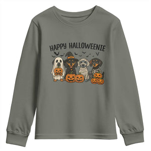Funny Halloween Dachshund Youth Sweatshirt Happy Halloweenie TS12 Military Green Print Your Wear
