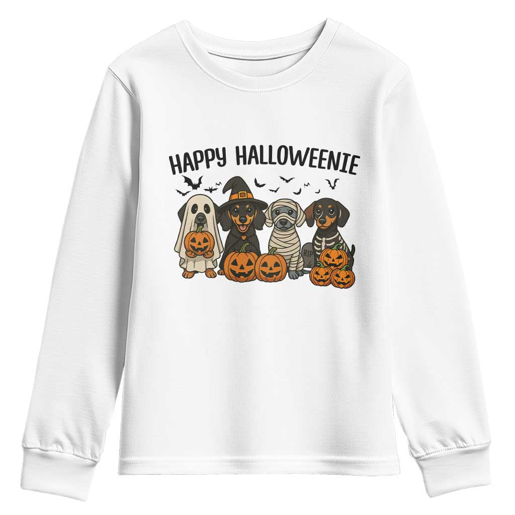 Funny Halloween Dachshund Youth Sweatshirt Happy Halloweenie TS12 White Print Your Wear