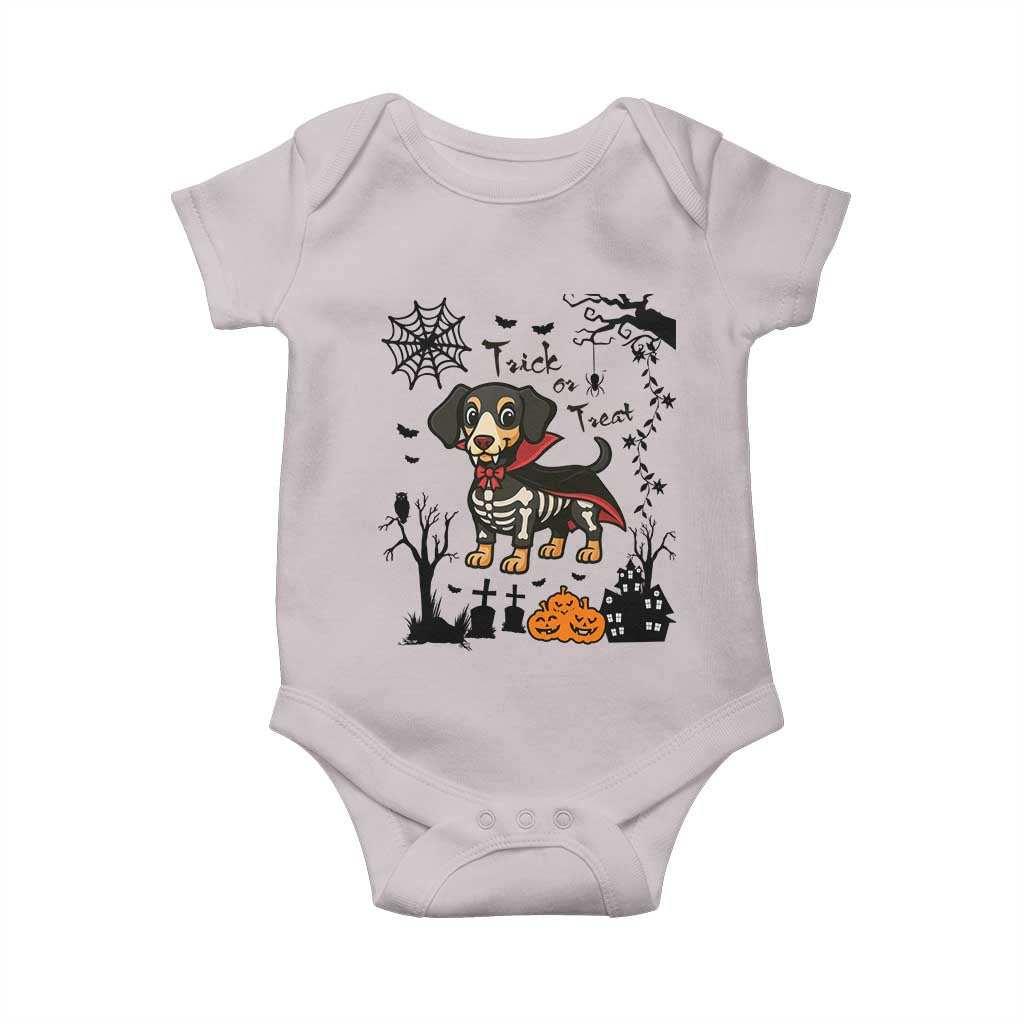 Funny Halloween Gift Baby Onesie Trick Or Treat With My Dachshund Dracula TS12 Ice Gray Print Your Wear