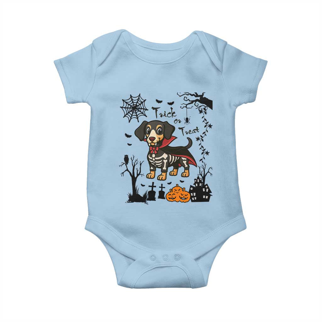 Funny Halloween Gift Baby Onesie Trick Or Treat With My Dachshund Dracula TS12 Light Blue Print Your Wear