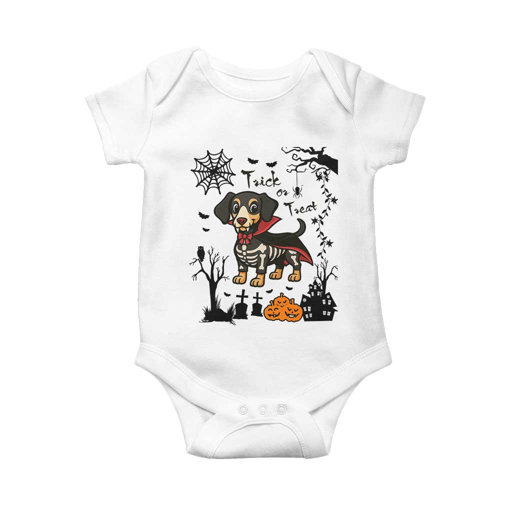 Funny Halloween Gift Baby Onesie Trick Or Treat With My Dachshund Dracula - Print Your Wear