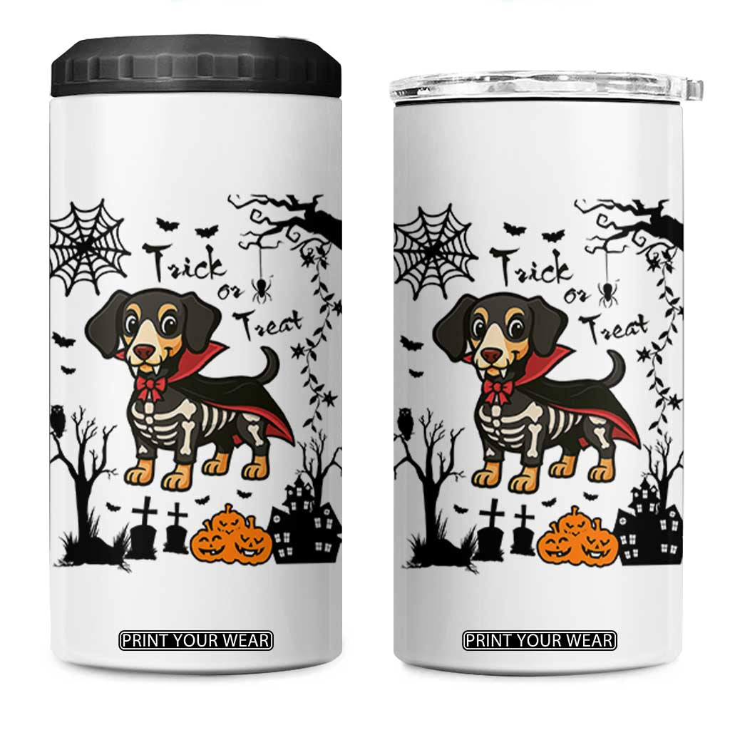 Funny Halloween Gift 4 in 1 Can Cooler Tumbler Trick Or Treat With My Dachshund Dracula TS12 One Size: 16 oz White Print Your Wear