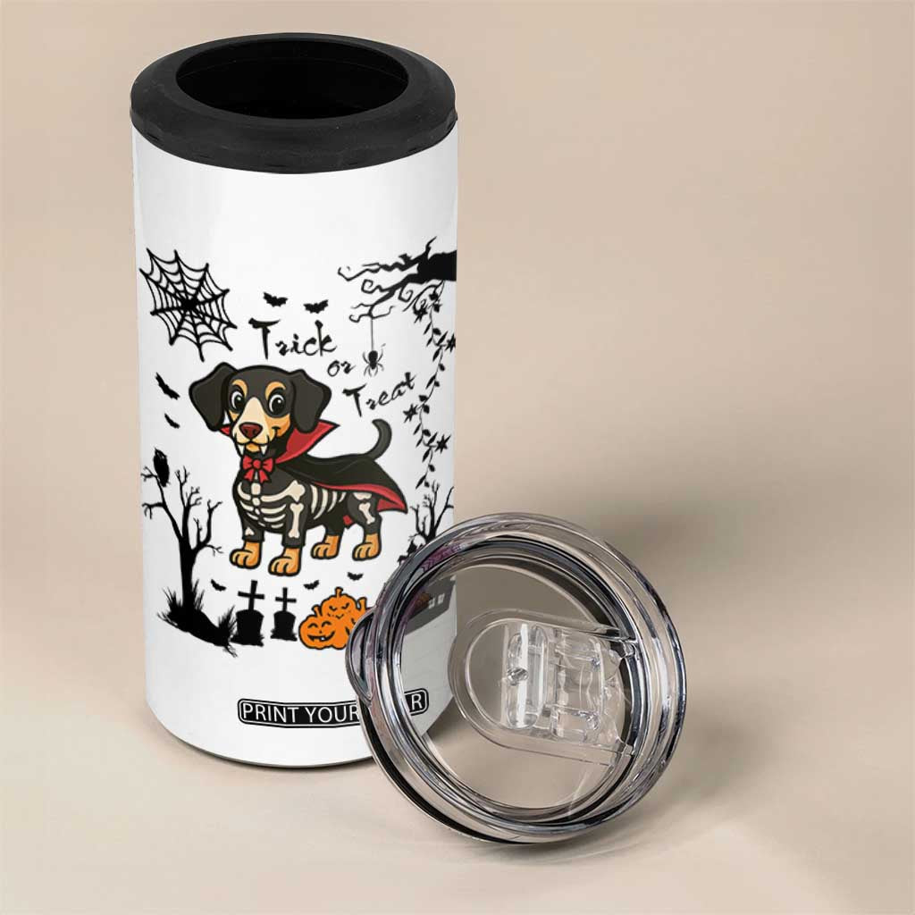 Funny Halloween Gift 4 in 1 Can Cooler Tumbler Trick Or Treat With My Dachshund Dracula TS12 Print Your Wear