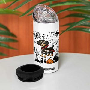 Funny Halloween Gift 4 in 1 Can Cooler Tumbler Trick Or Treat With My Dachshund Dracula TS12 Print Your Wear