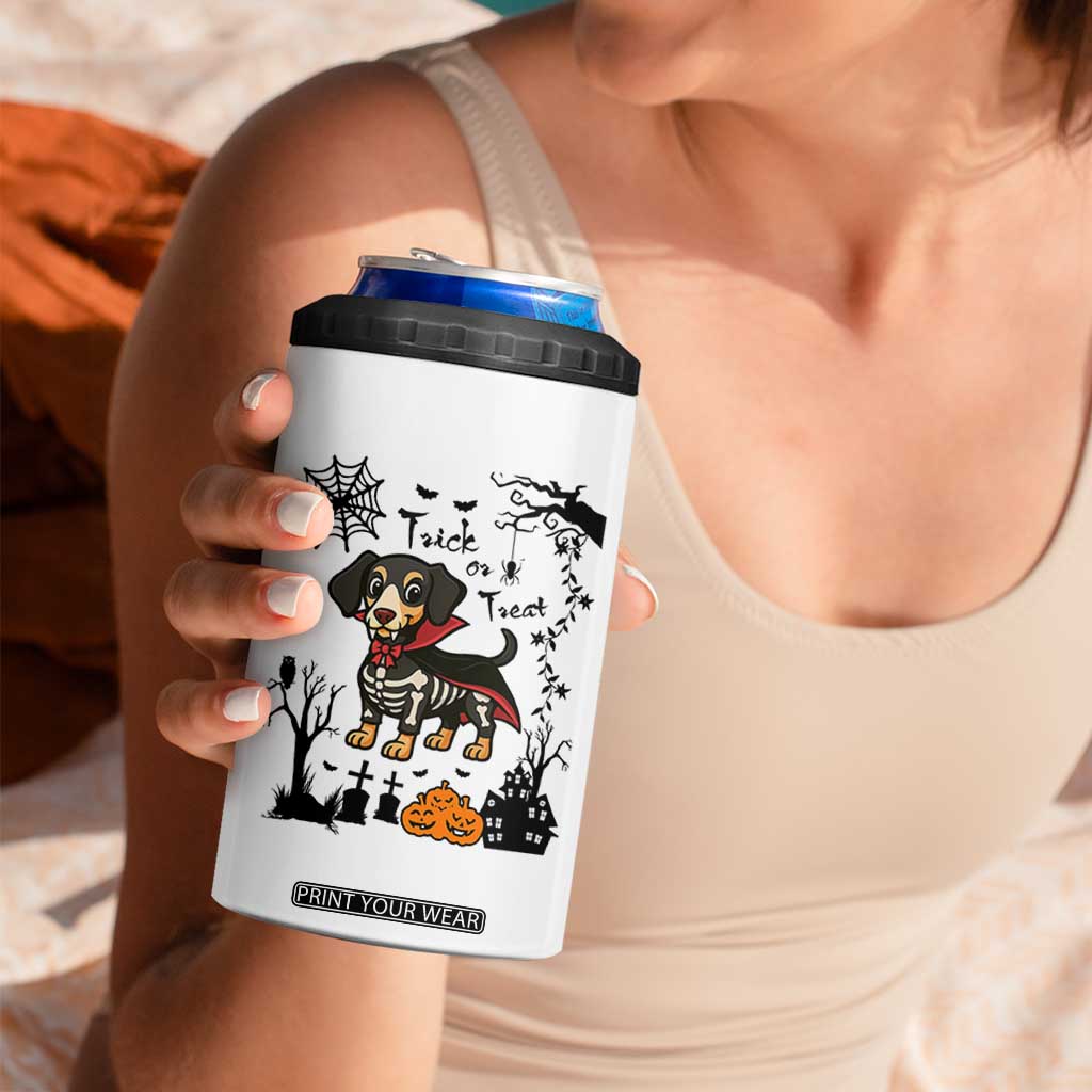 Funny Halloween Gift 4 in 1 Can Cooler Tumbler Trick Or Treat With My Dachshund Dracula TS12 Print Your Wear