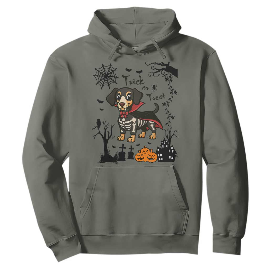 Funny Halloween Gift Hoodie Trick Or Treat With My Dachshund Dracula TS12 Military Green Print Your Wear
