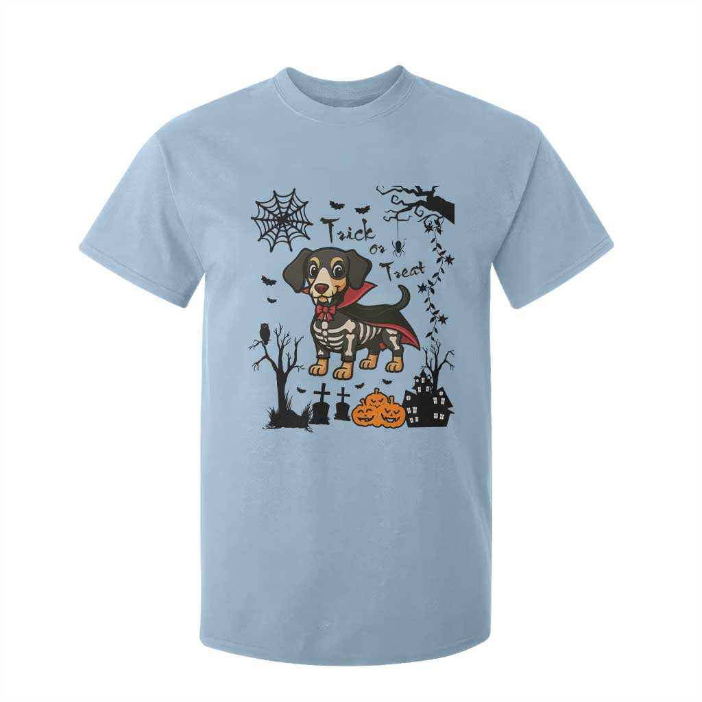 Funny Halloween Gift T Shirt For Kid Trick Or Treat With My Dachshund Dracula TS12 Light Blue Print Your Wear