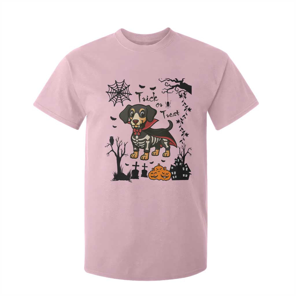 Funny Halloween Gift T Shirt For Kid Trick Or Treat With My Dachshund Dracula TS12 Light Pink Print Your Wear