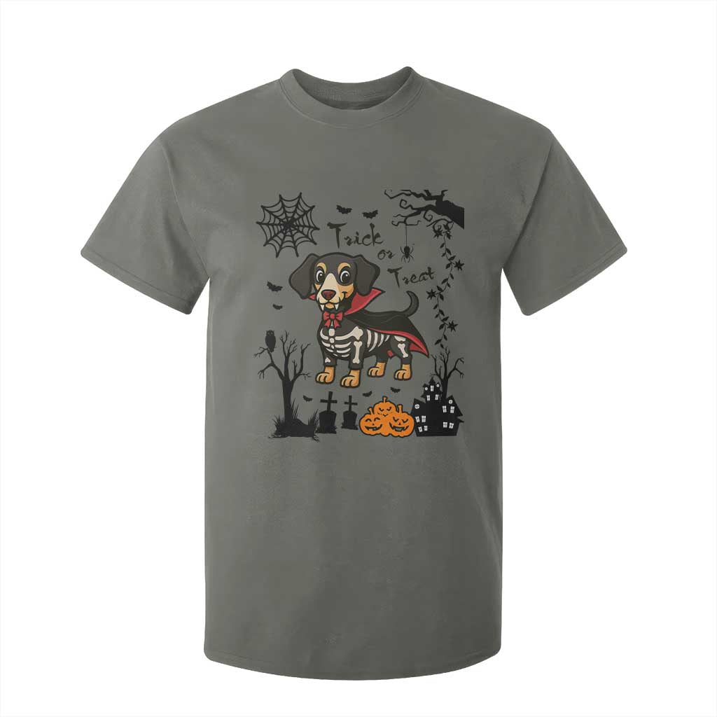 Funny Halloween Gift T Shirt For Kid Trick Or Treat With My Dachshund Dracula TS12 Military Green Print Your Wear