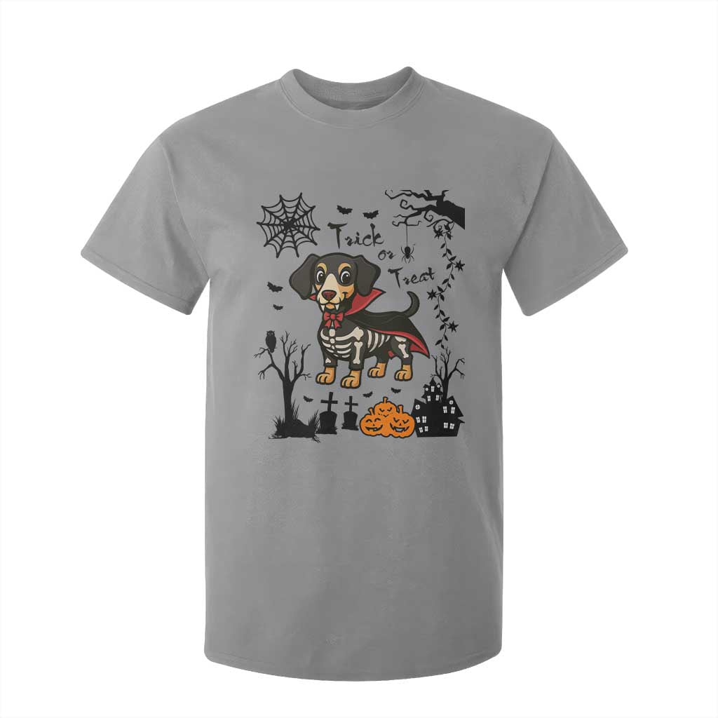 Funny Halloween Gift T Shirt For Kid Trick Or Treat With My Dachshund Dracula TS12 Sport Gray Print Your Wear